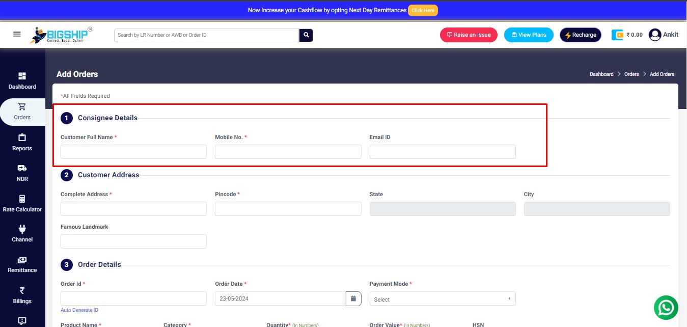 consignee details